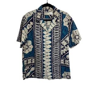 Vintage Tapa Designs Authentic Traditional Hawaiian Tiki Tribal Camp Shirt, L